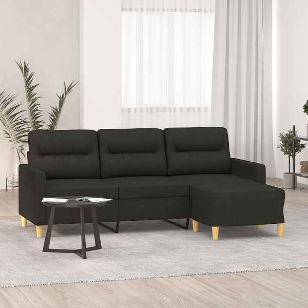 vidaXL 3-Sitzer-Sofa mit Hocker Schwarz 180 cm Stoff, 3201077