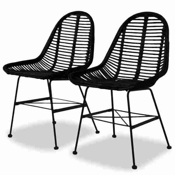 vidaXL Esszimmerstühle 2 Stück Natur Rattan Schwarz, 244571