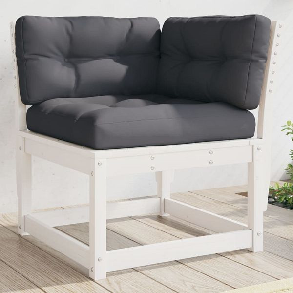 vidaXL Garten-Ecksofa mit Kissen Weiß 73x73x78 cm Massivholz Kiefer, 844685