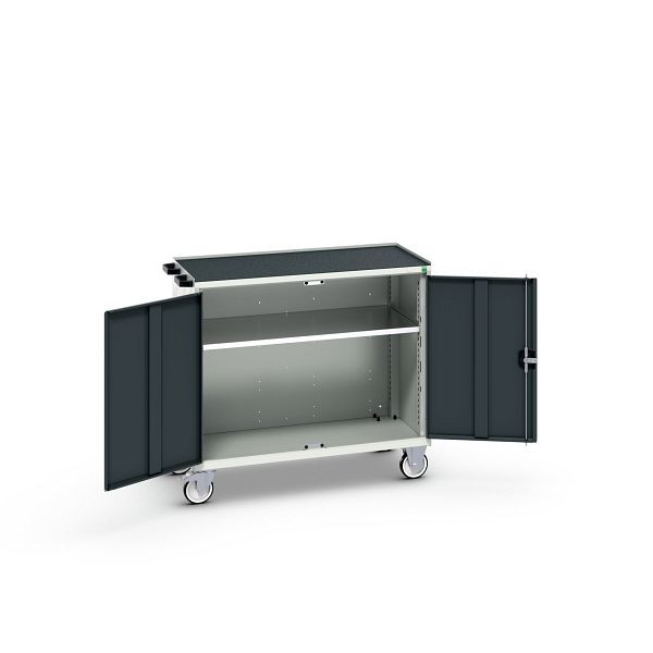 bott verso mobiler Schubladenschrank, mit 2 Türen, Fachboden und Abrollrand, BxTxH: 1050 x 550 x 965 mm, Lichtgrau / Anthrazitgrau, 16927064.19