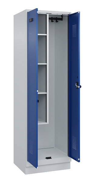 C+P Putzmittel-Spind Evolo PLUS, mit Sockel, 2 Abteile, 1950x600x500mm, 7035/501, Frontfarbe RAL 5010 Enzianblau, Drehriegel, 049120-00 S10006