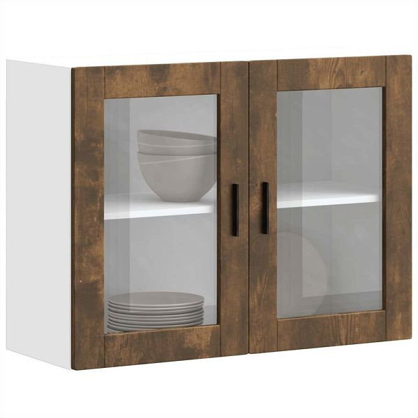 vidaXL Küchen-Hängeschrank mit Glastür Porto Räuchereiche, 854092