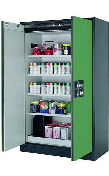 asecos Sicherheitsschrank Q-CLASSIC-90, Q90.195.120 in resedagrün RAL 6011 mit 4x Fachboden (Stahlblech), 30001-048-30004