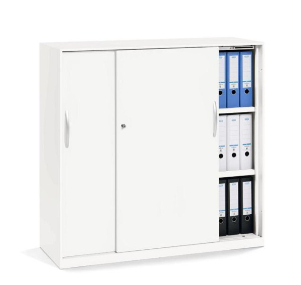 Deskin Schiebetürenschrank BASE LINE - PRO, Korpus und Türen Stahl Weiß RAL 9016, B 1200 x H 1150 x T 420 mm, 352879