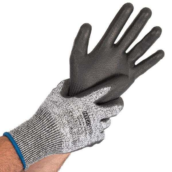 Hygostar Schnittschutzhandschuhe Cut Safe, grau/schwarz, Größe 10/XL, PU-Beschichtung Trägermaterial Nylon, VE: 100 Paar, 33619
