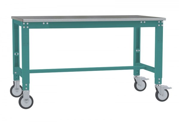 Manuflex Arbeitstisch UNIVERSAL Spezial mobil mit Blechbelagplatte, BxTxH = 1000 x 800 x 752-972 mm, Wasserblau, AU7314.5021