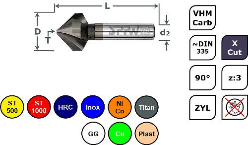 SPPW Kegelsenker VHM+X.Cut 60° z:3 HPC L: 81 Ø31,0, 6546573100