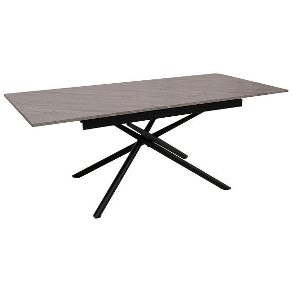 Mendler Esszimmertisch HWC-O57, Ausziehtisch Esstisch, Eisen MDF ausziehbar 160-200x90cm, Marmor-Optik grau, 122194+122195