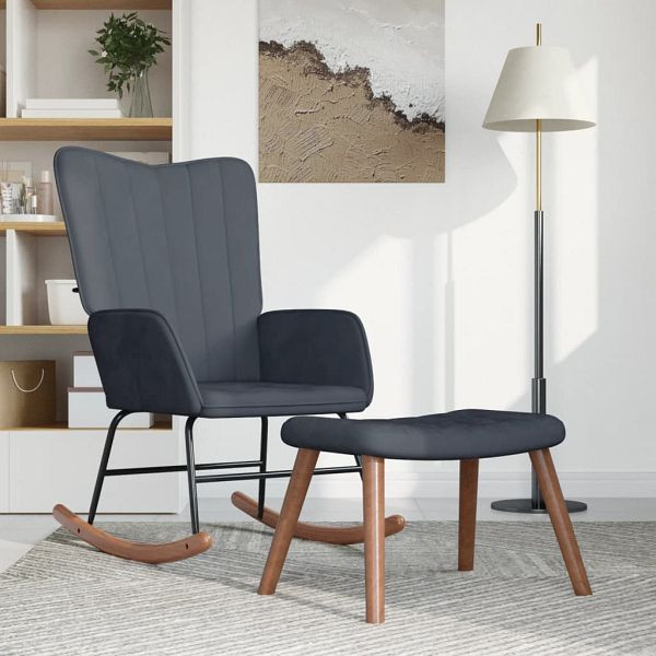 vidaXL Schaukelstuhl mit Hocker Samt Dunkelgrau, 327755