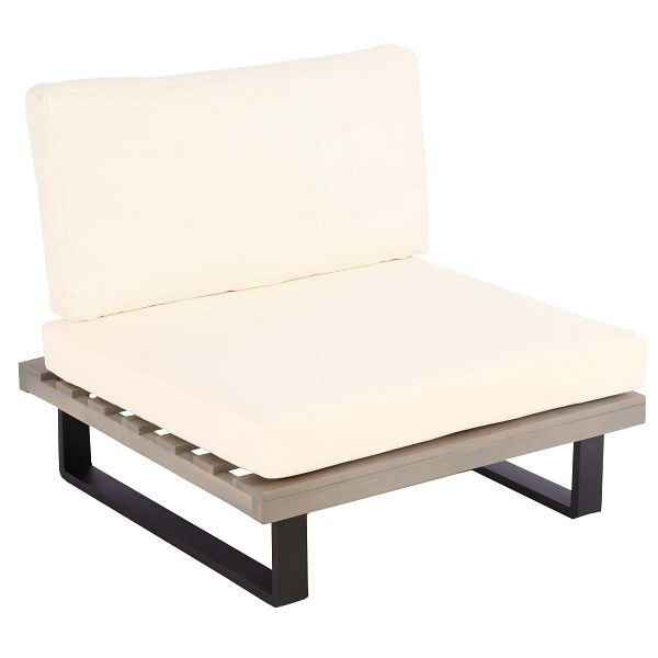 Mendler Lounge-Sessel HWC-H54, Garten-Sessel, Spun Poly Akazie Holz MVG Aluminium, grau, Polster cremeweiß, 98527+101475