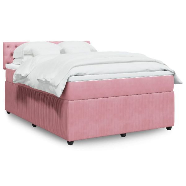 vidaXL Boxspringbett mit Matratze Rosa 140x200 cm Samt, 3290069