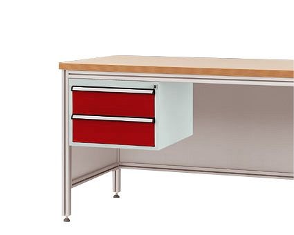 Manuflex Gehäuse-Unterbau für ALU-Arbeitstische, Nutzhöhe 300 mm mit 2 Schubfächern, für Tischtiefe 800 mm, Rubinrot, ZB4522.3003