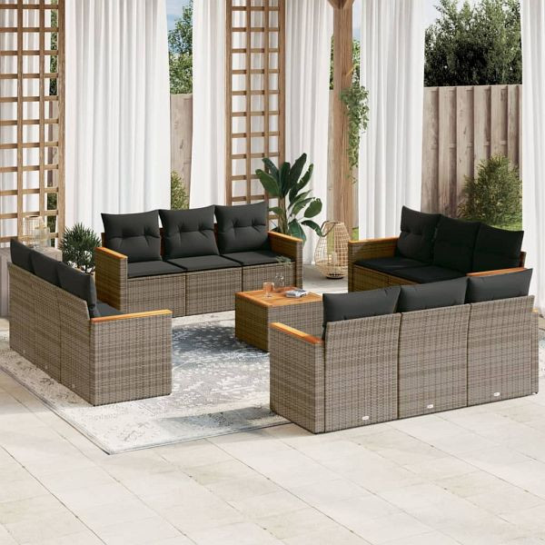 vidaXL 13-teilig Garten-Sofagarnitur mit Kissen Grau Poly Rattan, 3258245