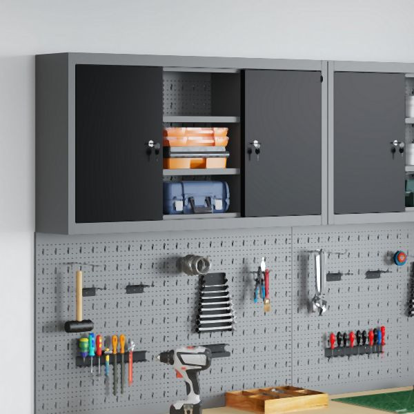 vidaXL Werkzeugschrank Wandmontage mit Lochplatte Schwarz 100x20x55 cm Stahl, 4103473