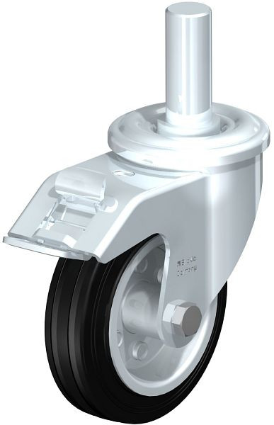 Blickle LEZ-VE 100R-FI Stahlblech-Lenkrolle mit Zapfen & Feststeller, Vollgummi, Schwarz, 576553