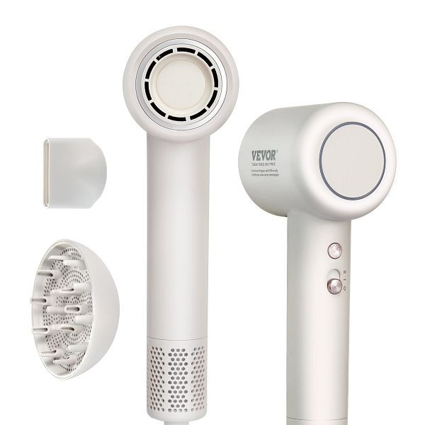 VEVOR Haartrockner 102.000 U/min, 200 Millionen negativer Ionen, 3-farbige LED-Temperaturbeleuchtung, mit Diffusor und Düse, GSCFJSLSB1602VFTAV2
