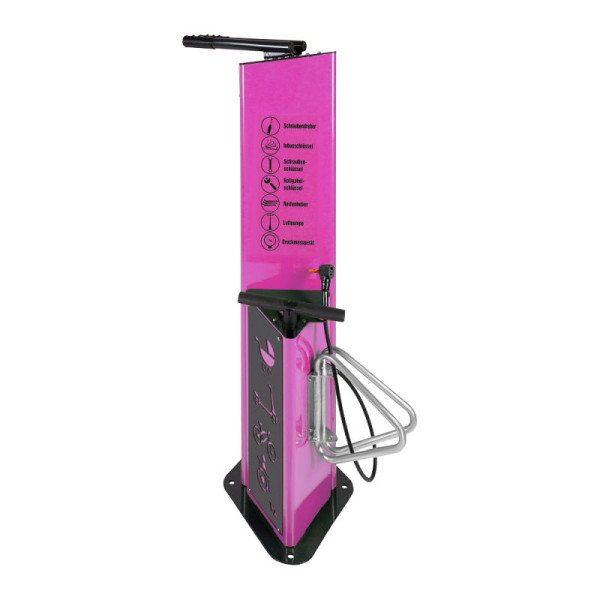Stein HGS Fahrrad-Servicestation Modell BM3021, mit Fahrradständer, RAL 4010 - Telemagenta, 63686.0002