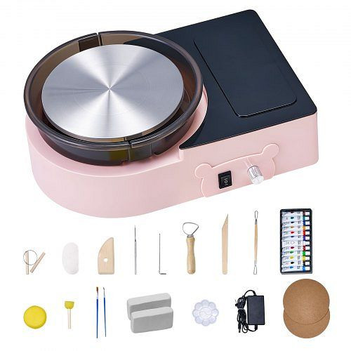 VEVOR Mini Töpferscheibe 158 mm Drehteller, einstellbare Geschwindigkeit, inkl. Tonformungswerkzeuge, Rosa, ETLPJFXFSWJBBPLIL001V2