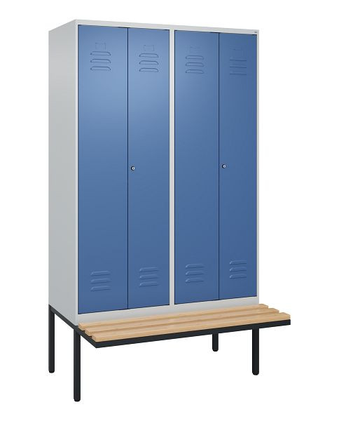 C+P Umkleidespind Classic PLUS SW, 4 Abteile, 2120x1200x815mm, 7035/5023, Zylinderschlösser, Buche-Sitzleisten, 0800427-40 S10049