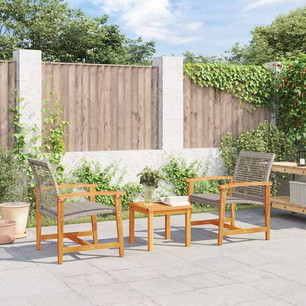 vidaXL 3-teilig Bistro-Set Grau Poly Rattan und Akazienholz, 367602