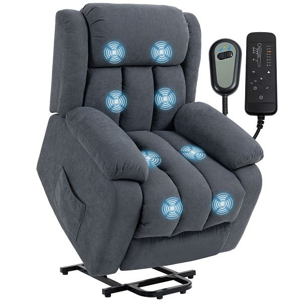 HOMCOM Fernsehsessel mit Aufstehhilfe Elektrisch Relaxsessel mit Liegefunktion, Massagefunktion, 93x91x103 cm, Dunkelgrau, 713-093V91CG