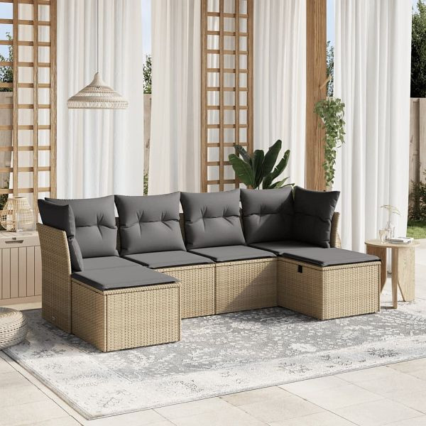 vidaXL 6-teilig Garten-Sofagarnitur mit Kissen Beige Poly Rattan, 3263235