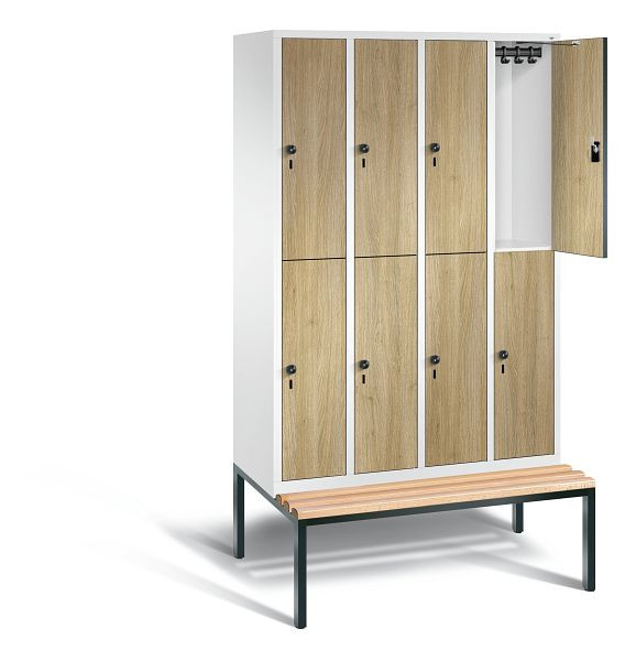 C+P Spind doppelstöckig Evolo, H2090xB1190xT815mm, Farbe: Verkehrsweiß / Dekor Eiche Sereno, 48350-40 S10366