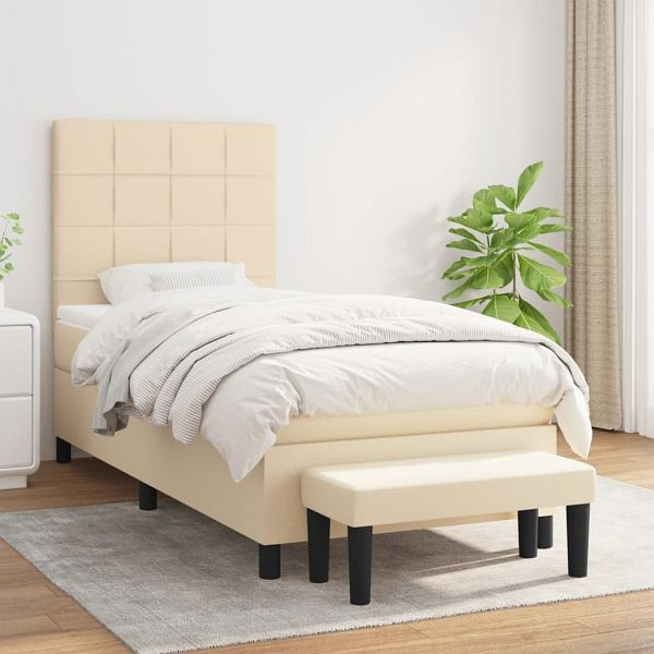 vidaXL Boxspringbett mit Matratze Creme 80x200 cm Stoff, 3136554