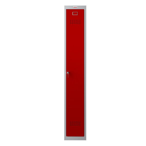 phoenix PL-Serie 1-Säulen-1-Tür-Persönliches Schließfach, graues Gehäuse/rote Tür mit Schlüsselschloss, PL1130GRK