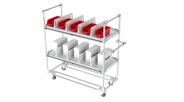 TRILOGIQ Gefachewagen, 1430 x 710 x 1300 mm, Handlauf waagrecht, 70-1