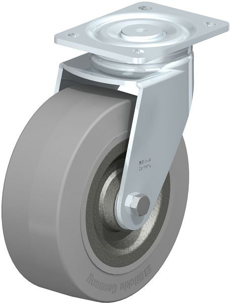 Blickle LH-SE 202K-SG Stahlblech-Lenkrolle, Schwerlast-Ausführung, mit Anschraubplatte & Feststeller, Elastik-Vollgummi, Grau, 750139