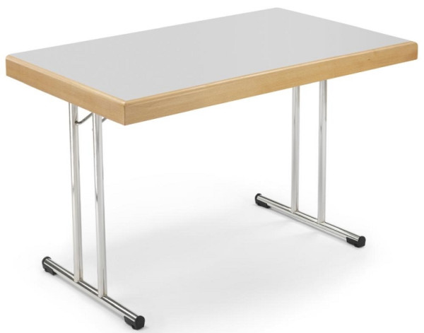 Deskin Klapptisch mit Randaufdoppelung, Platte Dekor Lichtgrau, Gestell verchromt, B 1200 x T 700 x H 738 mm, 283472