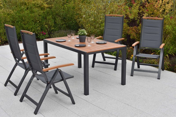 Merxx Tino Set 5-teilig, 4 Tino Klappsessel, gepolstert, 1 Tisch 150 x 90 cm, folierte Tischplatte in Holzoptik, 51088-309
