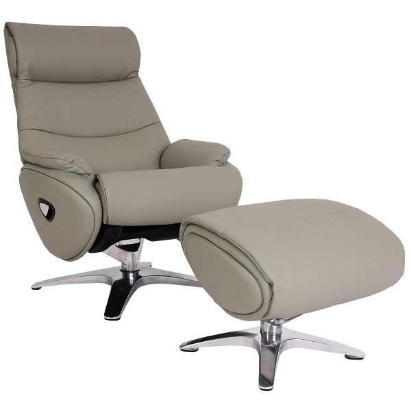 Mendler Relaxsessel mit Hocker HWC-K98, Fernsehsessel Sessel, Liegefunktion drehbar, Metall Echtleder/Kunstleder, grau, 98337