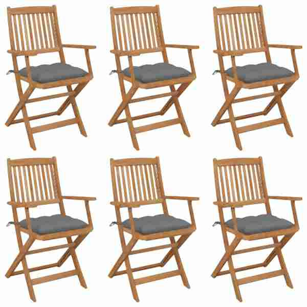 vidaXL Klappbare Gartenstühle 6 Stück mit Kissen Massivholz Akazie, 3074956
