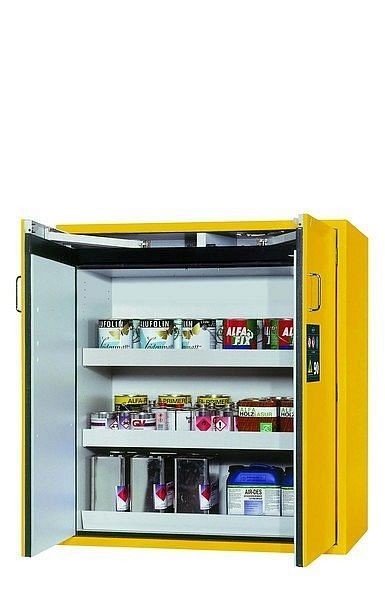 asecos Sicherheitsschrank S-CLASSIC-90, S90.129.120.WDAS in sicherheitsgelb RAL 1004 mit 2x Wannenboden Standard (Stahlblech), 30122-002-30159