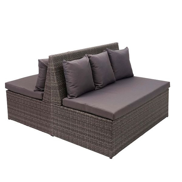Mendler 2er-Set Poly-Rattan 2er Sofa HWC-G16, Lounge-Gartenbank Sitzbank Sessel, Gastronomie 120cm, grau, Kissen dunkelgrau, 2x70869