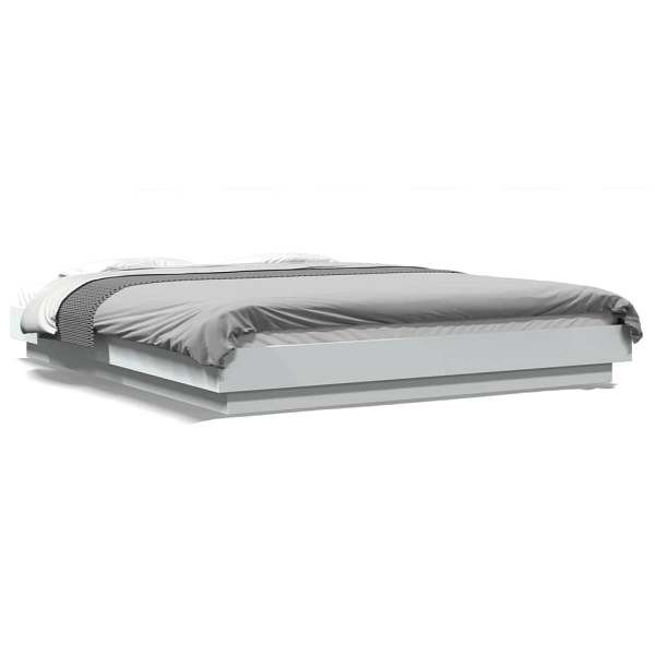 vidaXL Bettgestell mit LED Weiß 150x200 cm Holzwerkstoff, 3281091
