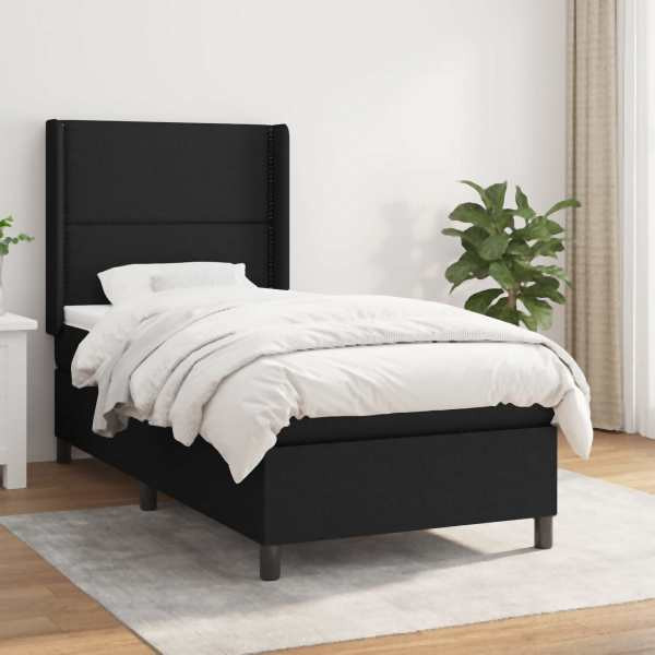 vidaXL Boxspringbett mit Matratze Schwarz 100x200 cm Stoff, 3131331