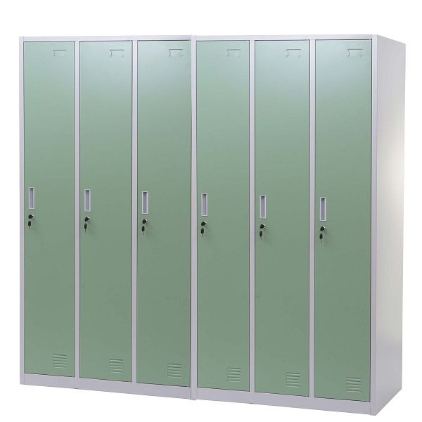 Mendler Schließfach Boston T829, Spind Wertfachschrank Schließfachschrank, Metall 6 Fächer, grün, 54026+54026