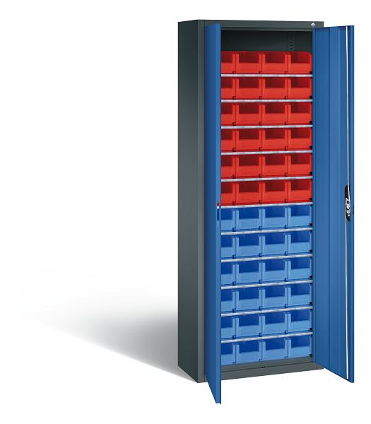 C+P Magazinschrank Serie 13, H1980xB700xT300mm, Farbe: Anthrazitgrau / Enzianblau, Muldengriff, 133113-21 S10109