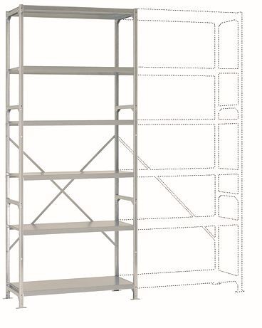 Manuflex Schweres Fachbodenregal lichtgrau Grundregal mit 6 Stahlböden, HxBxT = 2500 x 1030 x 300 mm, RP2138.7035