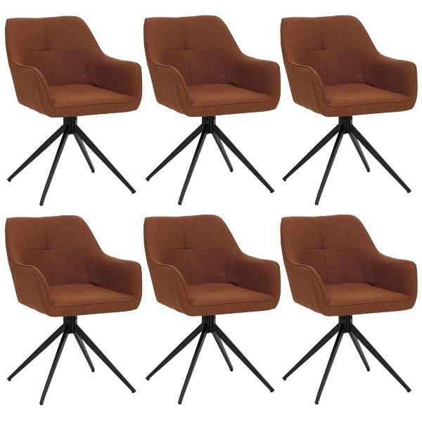 Mendler 6er-Set Esszimmerstuhl HWC-O47, Küchenstuhl Armlehne, drehbar Auto-Return, Stoff/Textil (270g/m²), terrakotta, 3x112984
