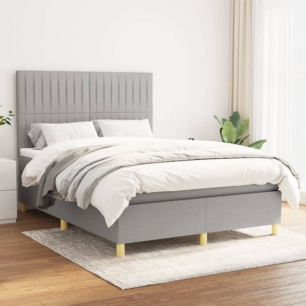 vidaXL Boxspringbett mit Matratze Hellgrau 140x190 cm Stoff, 3142489