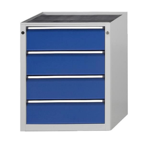 ANKE Werkbänke Beistellschrank; 665 x 650 x 890 mm; RAL 7035/5010; Buche-Massiv-Platte 40 mm; 4 x Schublade 180 mm, 600.016