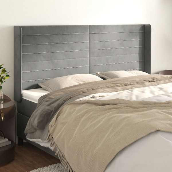 vidaXL Kopfteil mit Ohren Hellgrau 163x16x118/128 cm Samt, 3119774