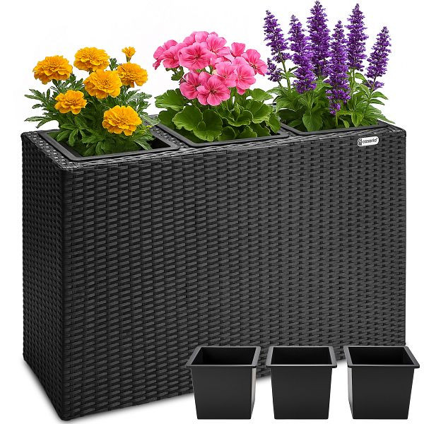 casaria Polyrattan Blumentopf Schwarz 83x30,5x60cm, 106639
