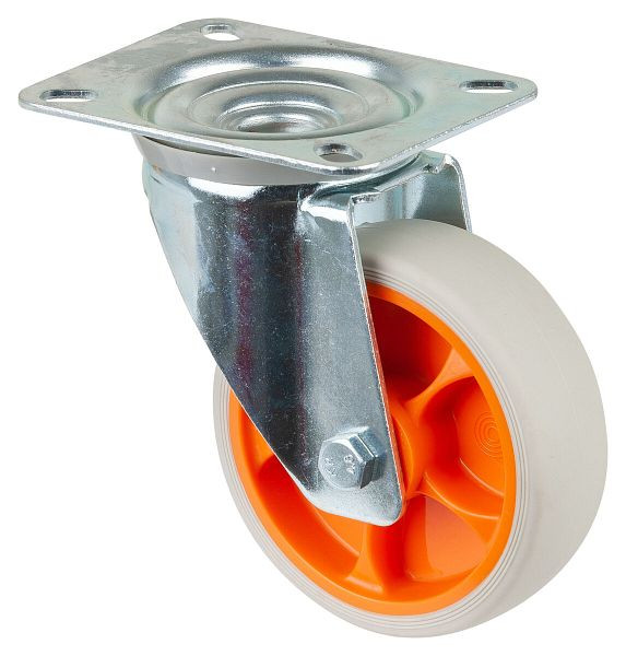 BS Rollen Transportrolle Lenkrolle, thermoplastisches Gummirad, Reifen hellgrau Rollenlager, Platte, Durchmesser: 100 mm, VE: 4 Stück, L400.B44.101.02