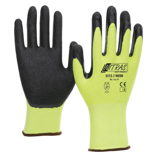 NITRAS Strickhandschuh NEON, Polyester-Nitril neongelb Größe: 11, VE: 144 Paar, 3515-11