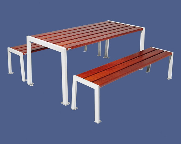 Procity Sitzgruppe Silaos, Stahl & Holz, (1 Tisch & 2 Sitzflächen), Mahagoni/RAL 9010, 209650.9010.ACAJ
